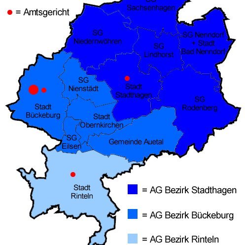Karte des Landkreises Schaumburg mit den Landgerichtsbezirken